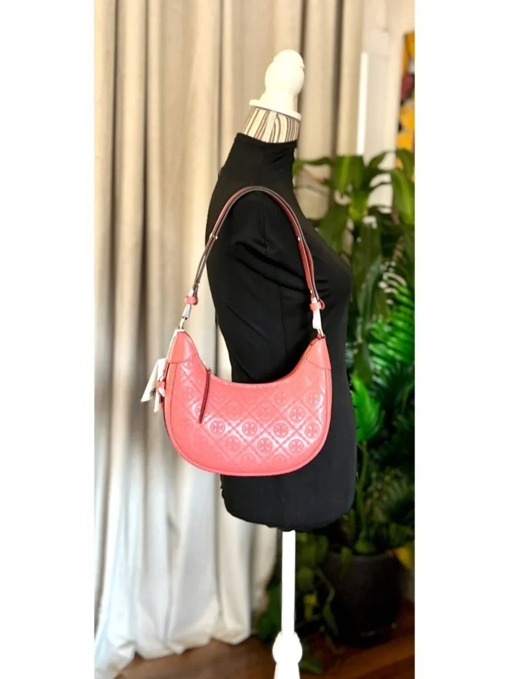 NEW!!!  AUTHENTIC TORY BURCH CORAL CRUSH MONOGRAM CRESENT HANDBAG